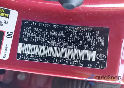 2019 Toyota Corolla L/Le/Xle/Se/Xse z USA, uszkodzony, nr VIN 2T1BURHE6KC180613